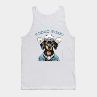 RODEO TIME! (Black and tan dachshund wearing white cowboy hat) Tank Top